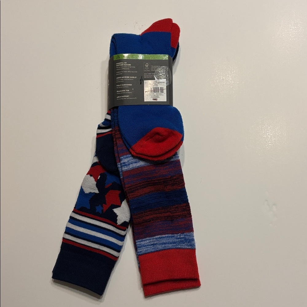 Alpine Men’s Ski Socks 2-Pack in Snowsport Stars and Stripes OTC Blue Red - Picture 5 of 11